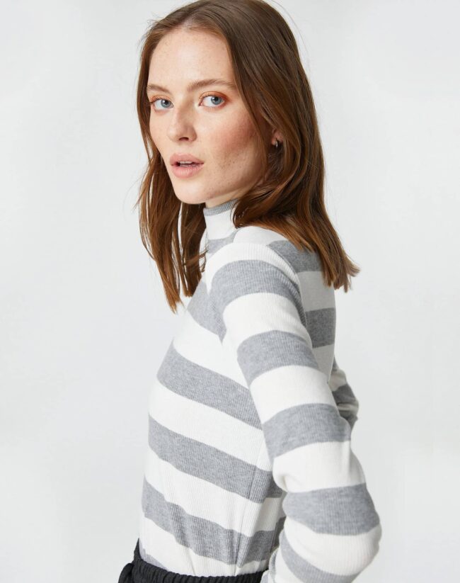 Half Corduroy Long Sleeved T-Shirt